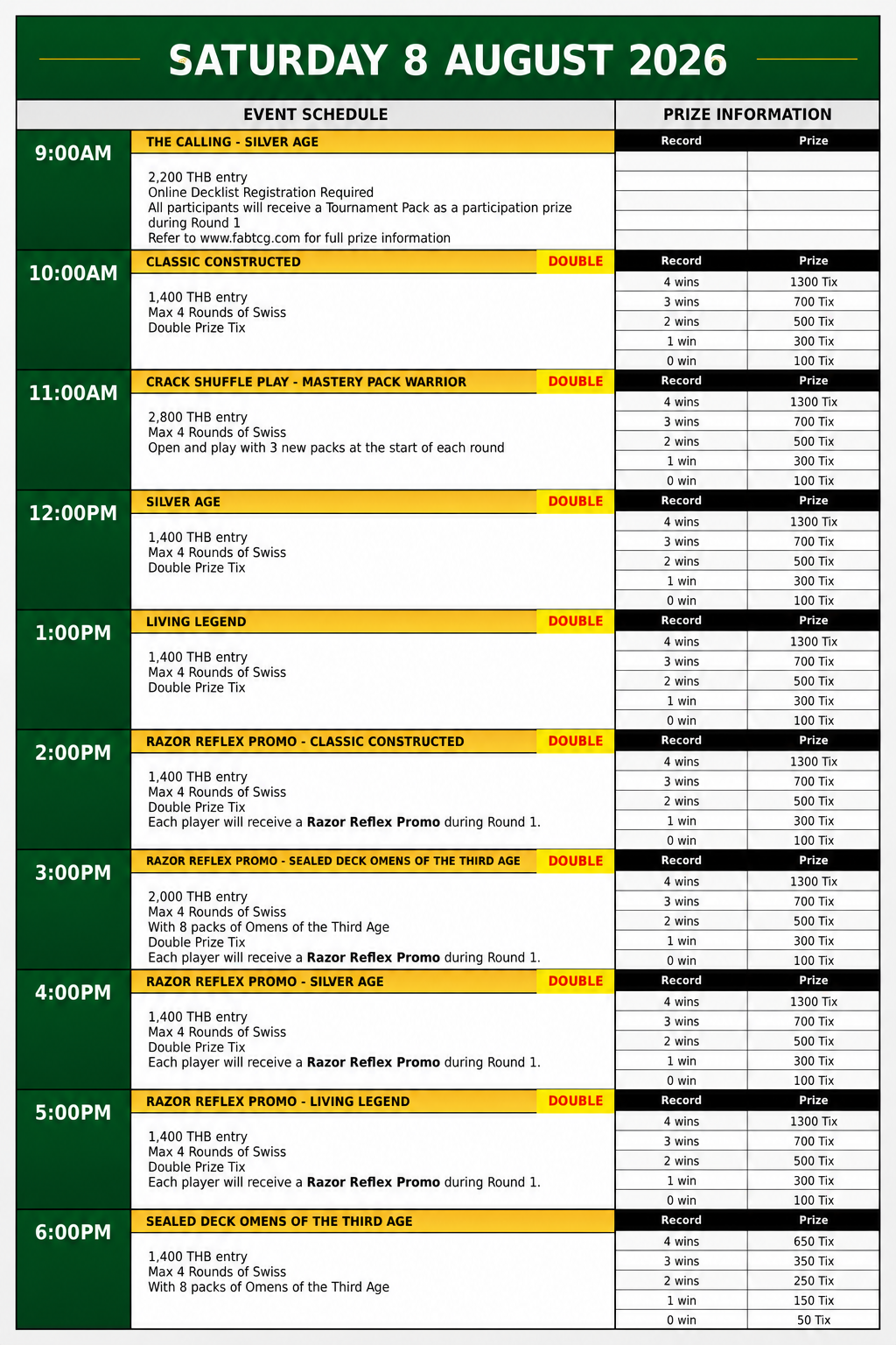 Saturday Schedule